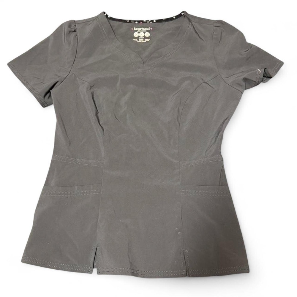 HeartSoul Love Always Scrub Top Pockets Gray Small